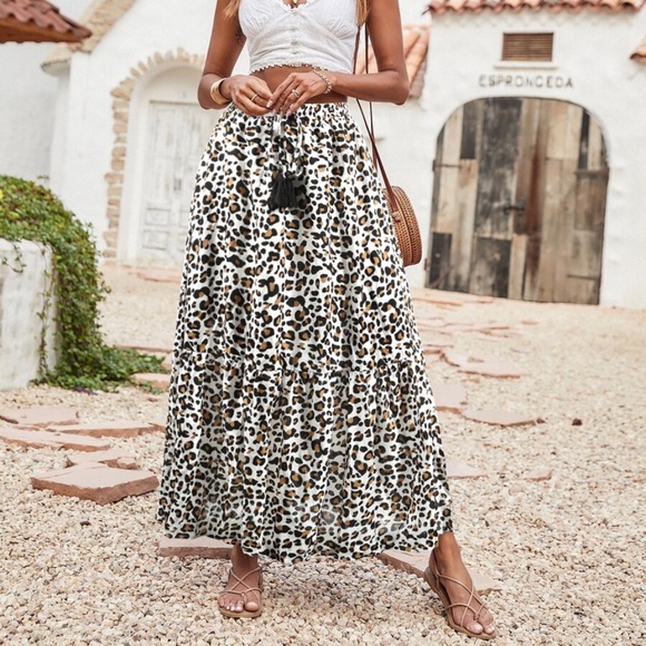 Boho Leopard Print Tassel Maxi Skirt - Picture 7 of 9